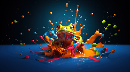 Toad made out of paint emerging from splash , creative idea design