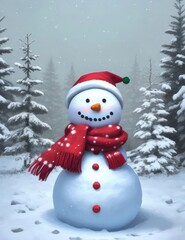 Fototapeta premium snowman with red hat