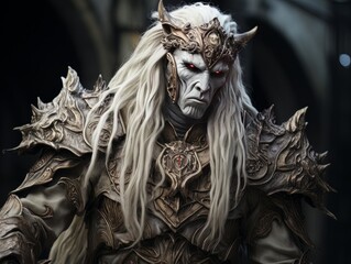 Portrait of white horseman of apocalypse. Nordic king with white long hair AI