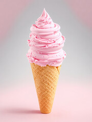 Delicious creamy pink ice cream swirled in ice cream cone - illustration