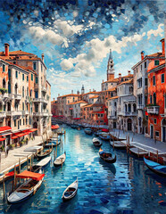 Venice painting - art illustration with cubist style palette knife - obrazy, fototapety, plakaty