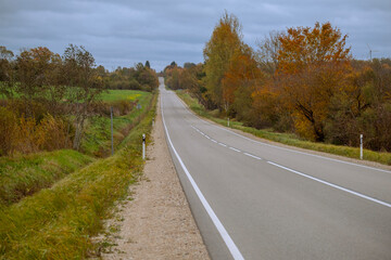 Fototapeta premium Autumn landscape with asphalt road and forest.