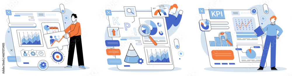 Aufkleber kpi key performance indicator. vector illustration. business success depends on accurate kpi measure