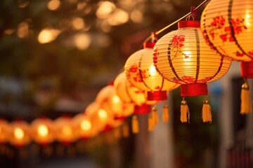 Hanging chinese lanterns over the street