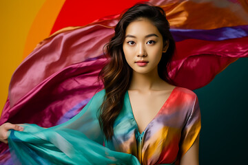 A pretty young woman of Asian appearance poses for the camera.