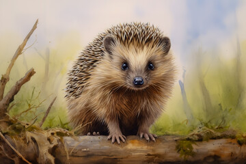 Naklejka na ściany i meble Drawing of a cute funny hedgehog.
