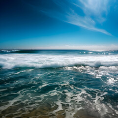 Fototapeta premium beautiful seascape with waves on the beach and blue sky