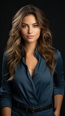 Fototapeta premium Isolated portrait of smiling business woman with crossed arms. Model portrait illustration. Generative AI