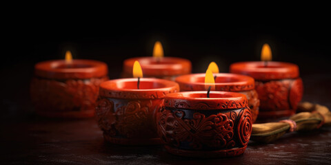 Obraz na płótnie Canvas Candles. Diwali Lights. Deepavali festival background. Traditional clay oil diya lit during Diwali