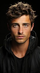 Close-up portrait of a young attractive man. Man face portrait illustration. Generative AI