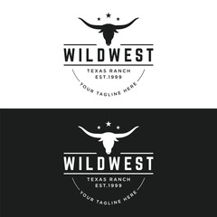 Longhorn texas ranch wildlife vintage logo template design. for badges, restaurants, farms and businesses.