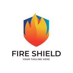 Fire shield logo design element. Fire warning sign shield. Fire flame vector illustration isolated on white background