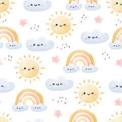Seamless pattern happy sun cloud star For baby shower