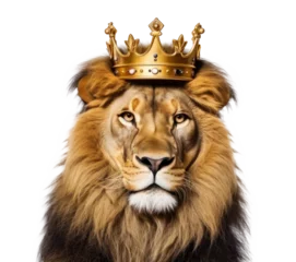 Zelfklevend Fotobehang portrait of lion with king crown on head © ronstik