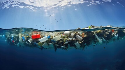 A lot of plastic debris in the ocean water