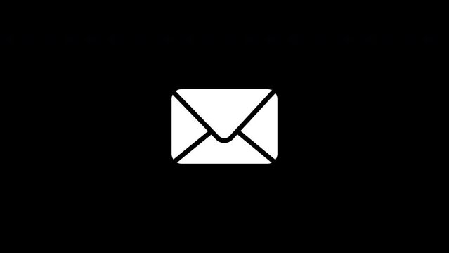 Email animated icon animation. 4K white on black alpha channel.