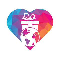Global gift logo design template vector. Gift world heart shape logo icon template.