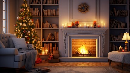 fireplace with christmas decorations  generated by AI