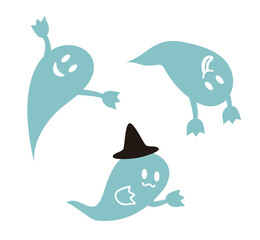 かわいいおばけたちのイラスト　ハロウィン　素材