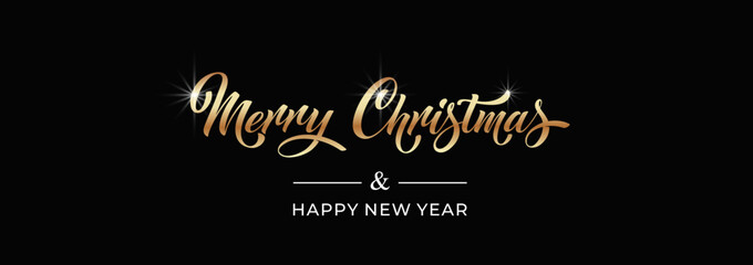 Merry Christmas and Happy New Year hand lettering calligraphy. Vector holiday illustration element.