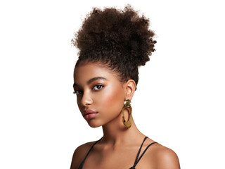Beauty portrait of African American girl with afro hair. Beautiful black woman. Cosmetics, makeup and fashion - 667082483