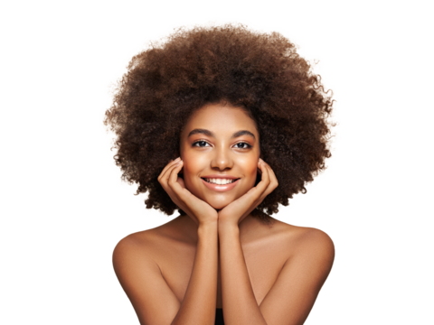 Beauty portrait of African American girl with afro hair. Beautiful black woman. Cosmetics, makeup and fashion