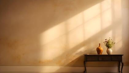Fototapeta premium Empty room with vintage wall background. Beige color wall backdrop. 