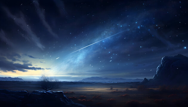 Sky with stars and clouds. Halley's Comet meteor shower background. 