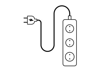 Electric socket vector icon set. Cable network filter symbol.black linear electrical plug connects