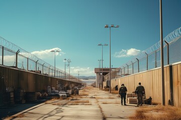 Fenced, guarded border between two countries. The issue of emigration.