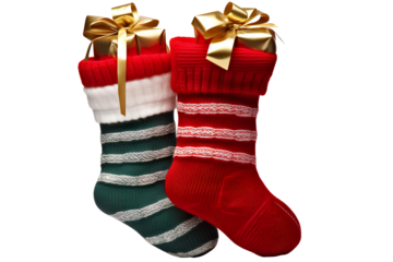 Christmas stocking with gifts isolated PNG , white background