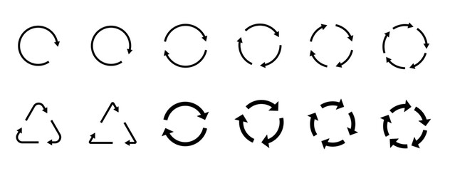 Recycling icon set.  Black reload icons on white background. Vector.