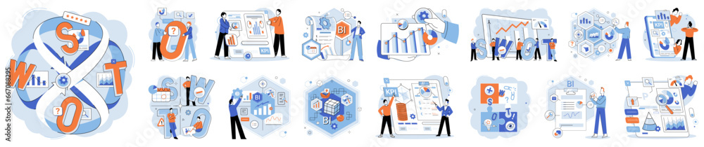 Poster analysis tool. business intelligence. vector illustration analytic tools enable datexploration and p