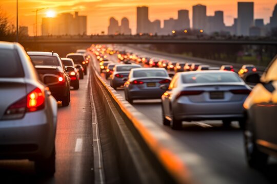 Highway with a prolonged traffic jam due to high traffic intensity