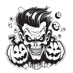 Monster and pumpkins.Vector illustration - halloween costume characters.