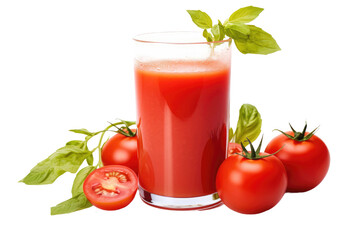 Freshly Pressed Tomato Juice in a Glass on Transparent Background