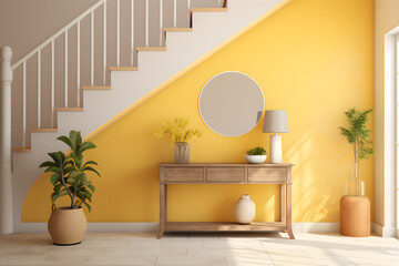 White staircase in Scandinavian style. Interior design of entrance hall.