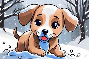 Fototapeta premium puppy on a snowy day. Generative AI