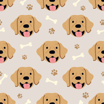 Golden retriever dogs seamless pattern vector illustration. Dog face pattern