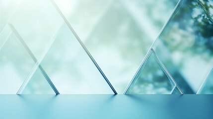 Abstract luxury blue triangle with blurred light background.