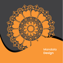 Luxury ornamental mandala design black background in dark gold color Free Vector. 