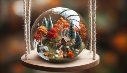 Autumn-themed miniature world in glass globe
