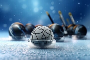 Ice sport equipment on icy surface. Computer-generated visual. Generative AI