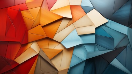 Vibrant paper polygons dance across the wall, a whimsical origami masterpiece bursting with artistry and imagination - obrazy, fototapety, plakaty