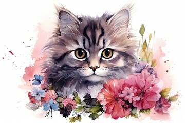 Little cute kitty floral water color
