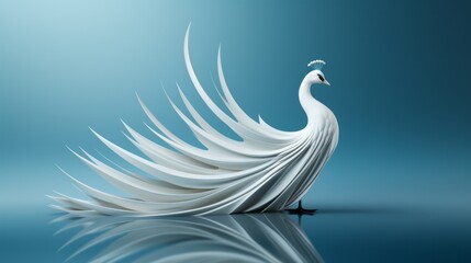Fototapeta premium A majestic white bird soars through the sky, its shimmering feathers catching the sun's rays as its powerful wings carry it towards freedom and endless possibilities