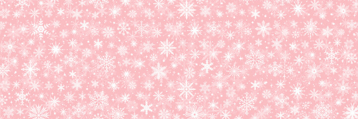 Pink and white pattern with snowflakes. Christmas banner. Vector illustration