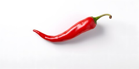 Pure white background, one chili pepper and none, top view - obrazy, fototapety, plakaty