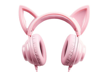 Cat Ear Headset in Pastel Pink Color, Isolated on Transparent Background. Generative Ai