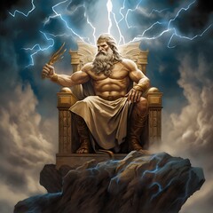 Zeus Controlling thunder on the throne 